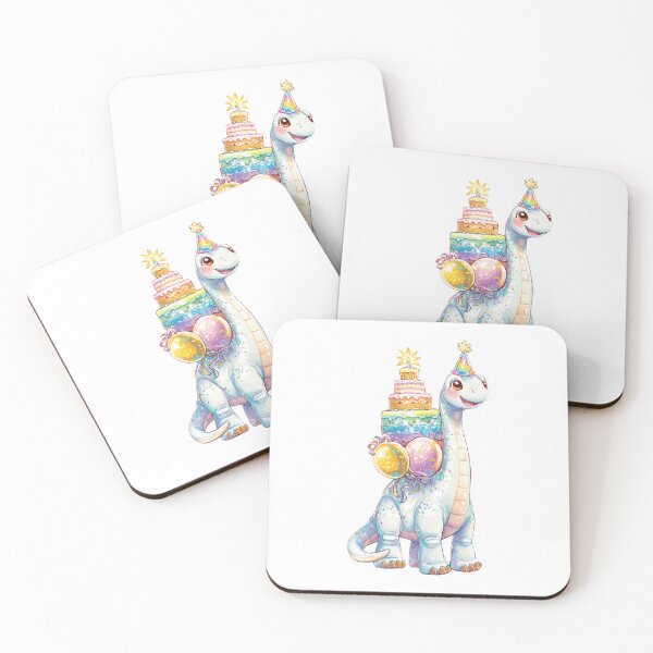 Item preview, Cute Confetti Brontosaurus Birthday Sticker with Rainbow Cake designed and sold by Tronstell.
