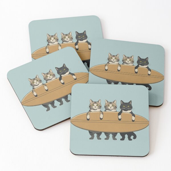 Item preview, Surfing Cats Trio – Vintage Style Beach Kitty Illustration designed and sold by LEO'S CREATURE　れおずくりーちゃー.