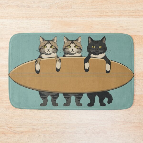 Item preview, Surfing Cats Trio – Vintage Style Beach Kitty Illustration designed and sold by LEO'S CREATURE　れおずくりーちゃー.