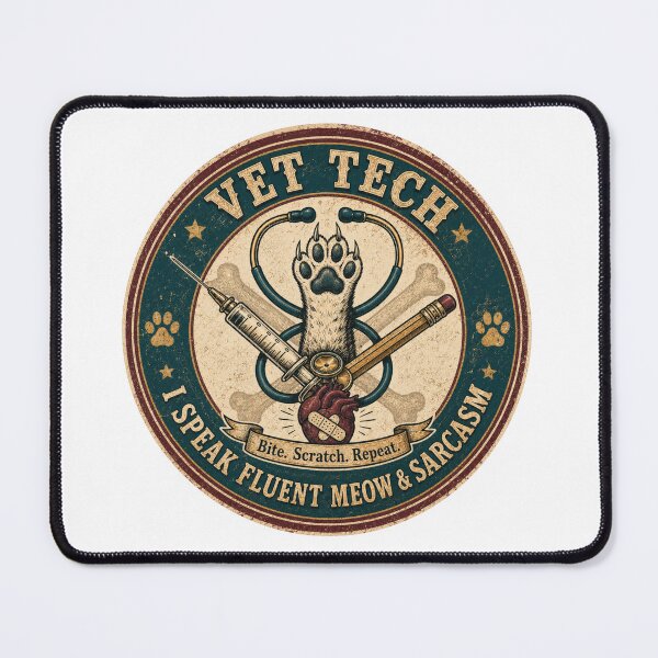 Item preview, Vet Tech - I Speak Fluent Meow and Sarcasm Vintage Badge designed and sold by SandiCreative.