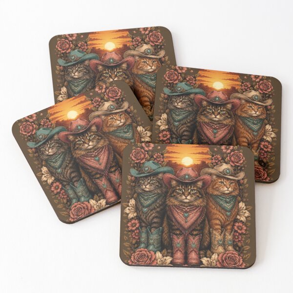 Item preview, Western Rodeo Cats Vintage Cowgirl Desert Art designed and sold by JediKittenWars.