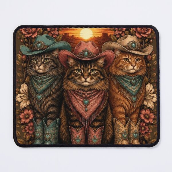 Item preview, Western Rodeo Cats Vintage Cowgirl Desert Art designed and sold by JediKittenWars.