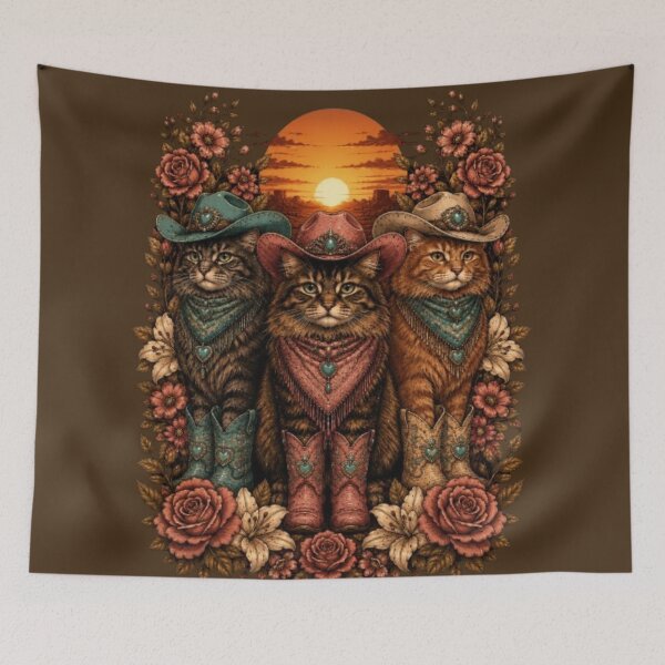 Item preview, Western Rodeo Cats Vintage Cowgirl Desert Art designed and sold by JediKittenWars.