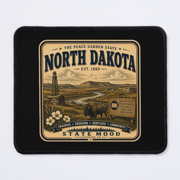 Item preview, North Dakota Peace Garden State Vintage Oil Fields Bison Design designed and sold by StateMoodDesigns.