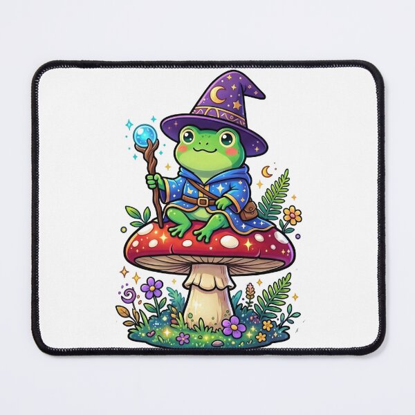 Item preview, Frog Wizard cute Sitting on Mushroom – Kawaii Fantasy Magic Frog Sticker, Magical Frog Illustration designed and sold by ArtsyExplorer.