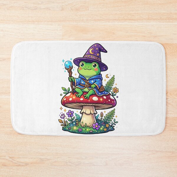 Item preview, Frog Wizard cute Sitting on Mushroom – Kawaii Fantasy Magic Frog Sticker, Magical Frog Illustration designed and sold by ArtsyExplorer.