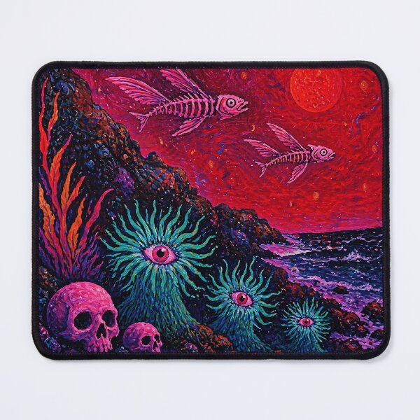 Item preview, Surreal Deep Sea Skeleton Fish Beneath Crimson Cosmic Tide designed and sold by Modaozushi216.
