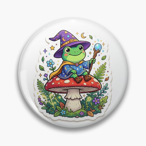 Item preview,  Frog Wizard Sitting on Mushroom – Kawaii Fantasy Magic Frog Sticker, Magical cute Frog Illustration designed and sold by ArtsyExplorer.