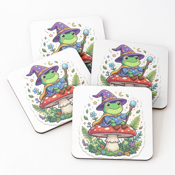 Item preview,  Frog Wizard Sitting on Mushroom – Kawaii Fantasy Magic Frog Sticker, Magical cute Frog Illustration designed and sold by ArtsyExplorer.