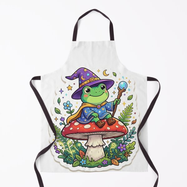 Item preview,  Frog Wizard Sitting on Mushroom – Kawaii Fantasy Magic Frog Sticker, Magical cute Frog Illustration designed and sold by ArtsyExplorer.