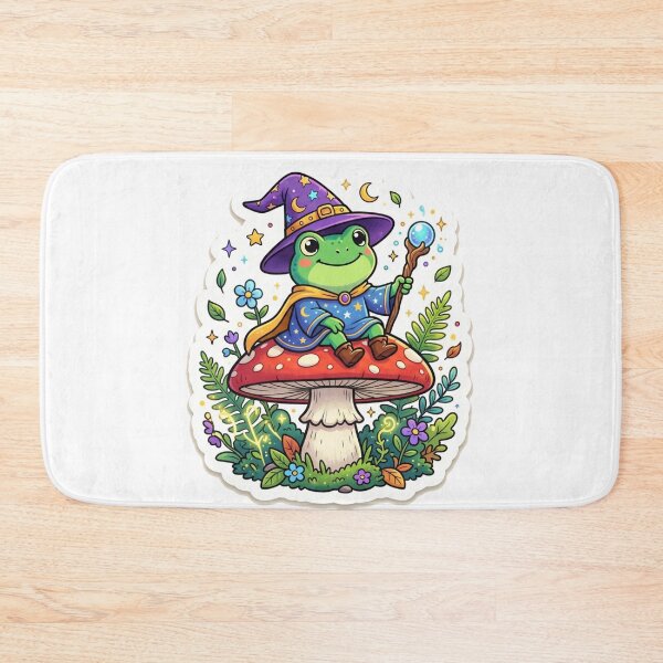 Item preview,  Frog Wizard Sitting on Mushroom – Kawaii Fantasy Magic Frog Sticker, Magical cute Frog Illustration designed and sold by ArtsyExplorer.