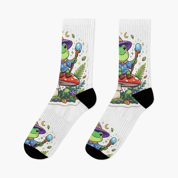 Item preview,  Frog Wizard Sitting on Mushroom – Kawaii Fantasy Magic Frog Sticker, Magical cute Frog Illustration designed and sold by ArtsyExplorer.