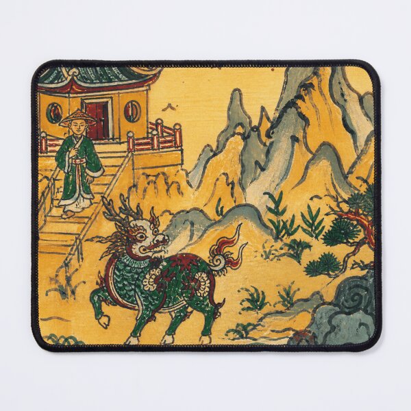 Item preview, Vintage Eastern Mountain Landscape With Mythic Guardian Creature designed and sold by eliramaison.