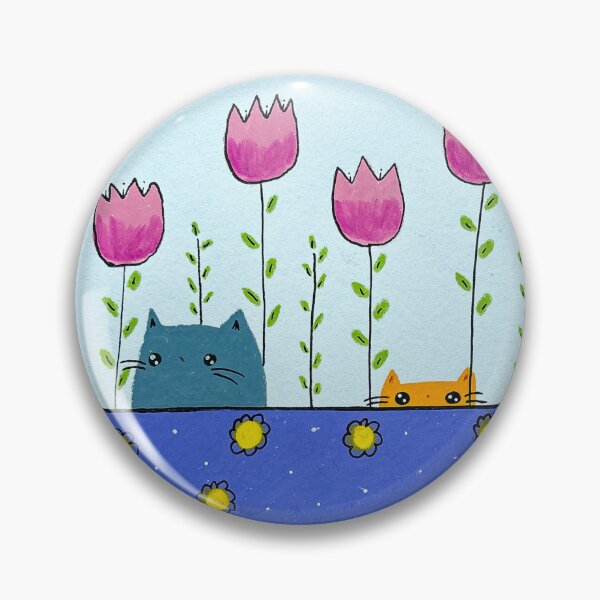 Item preview, Two in Tulips - Cute Orange and Grey Cats Mixed Media - Day 82 of 365  designed and sold by BeeandKiwi.