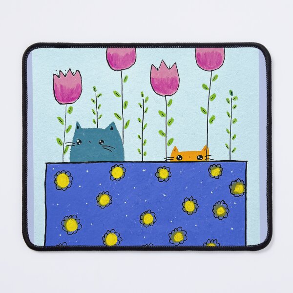 Item preview, Two in Tulips - Cute Orange and Grey Cats Mixed Media - Day 82 of 365 designed and sold by BeeandKiwi.