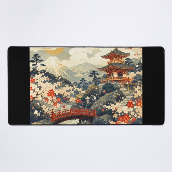 Item preview, Cherry Blossom Mountain Temple Landscape With Vintage Japanese designed and sold by eliramaison.