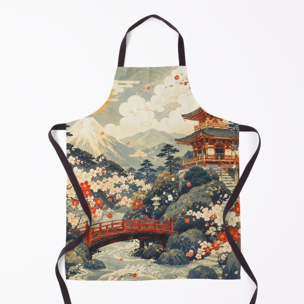 Item preview, Cherry Blossom Mountain Temple Landscape With Vintage Japanese designed and sold by eliramaison.