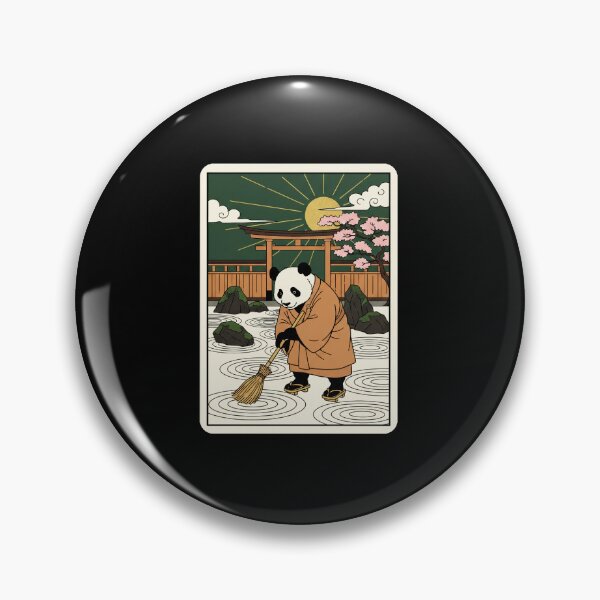 Item preview, Zen Panda Sweeping Japanese Garden Under Golden Sunset Sky designed and sold by JordynLadukeg65.