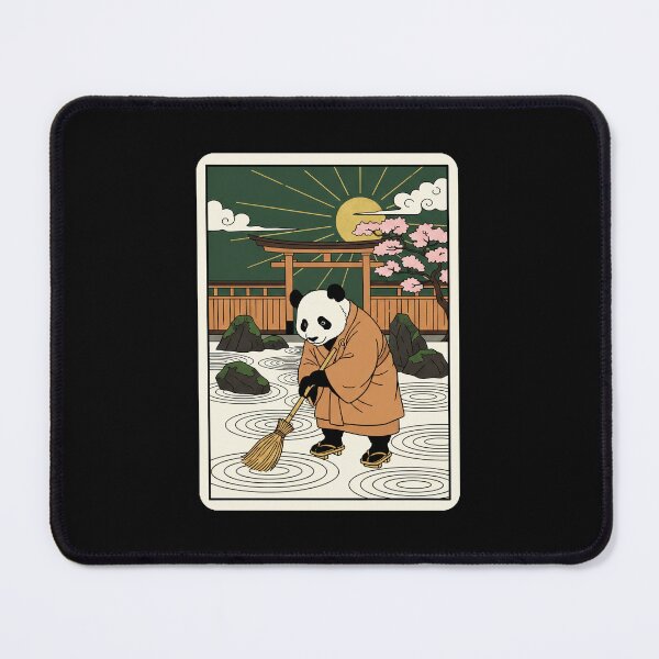 Item preview, Zen Panda Sweeping Japanese Garden Under Golden Sunset Sky designed and sold by JordynLadukeg65.
