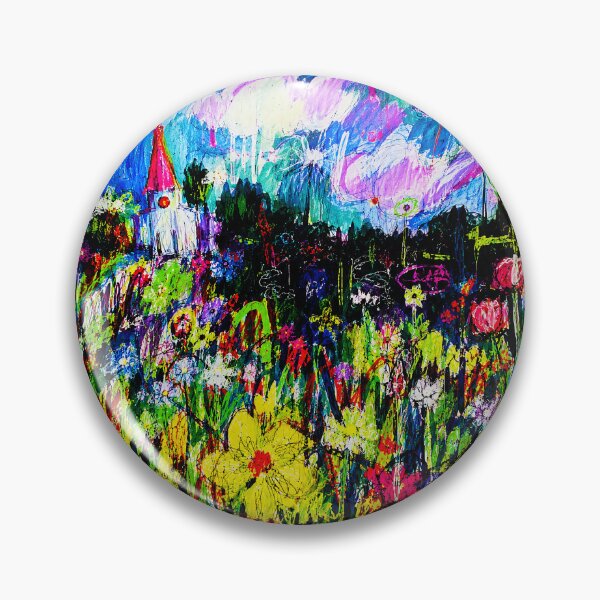 Item preview, Colorful Wildflower Meadow Dreamscape With Church Tower Expressionist designed and sold by eliramaison.