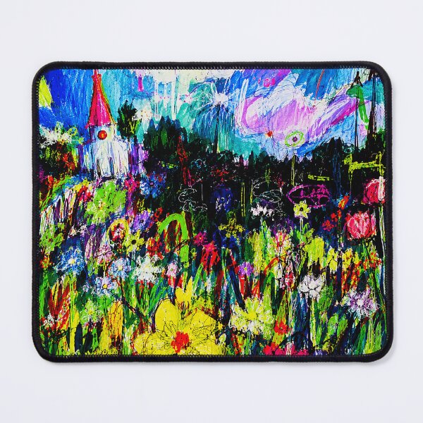Item preview, Colorful Wildflower Meadow Dreamscape With Church Tower Expressionist designed and sold by eliramaison.