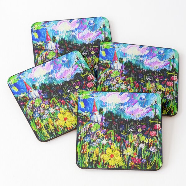 Item preview, Colorful Wildflower Meadow Dreamscape With Church Tower Expressionist designed and sold by eliramaison.