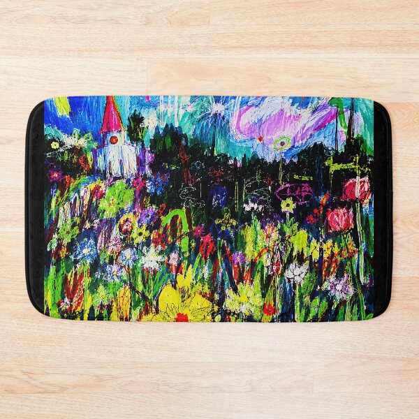 Item preview, Colorful Wildflower Meadow Dreamscape With Church Tower Expressionist designed and sold by eliramaison.