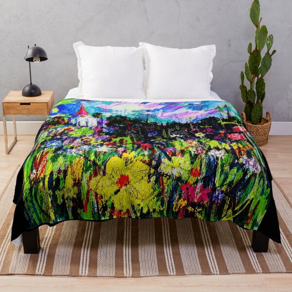 Item preview, Colorful Wildflower Meadow Dreamscape With Church Tower Expressionist designed and sold by eliramaison.