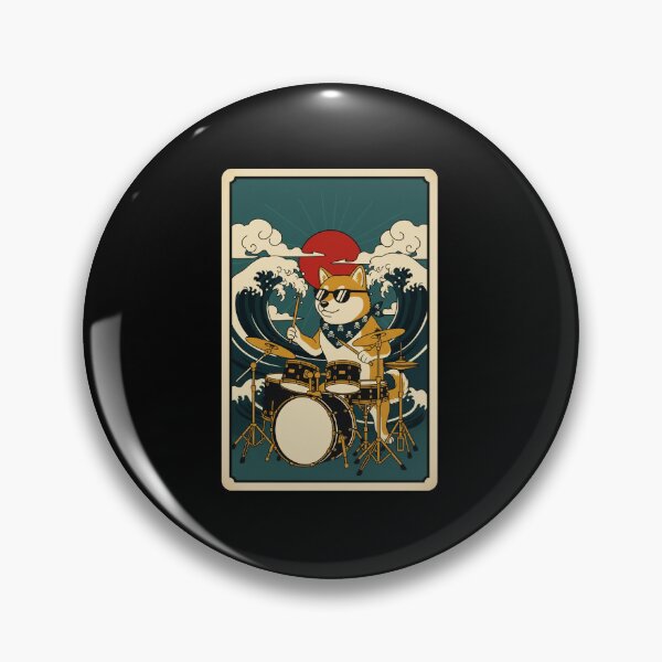 Item preview, Retro Shiba Drummer Riding Ocean Wave Sunset designed and sold by JordynLadukeg65.