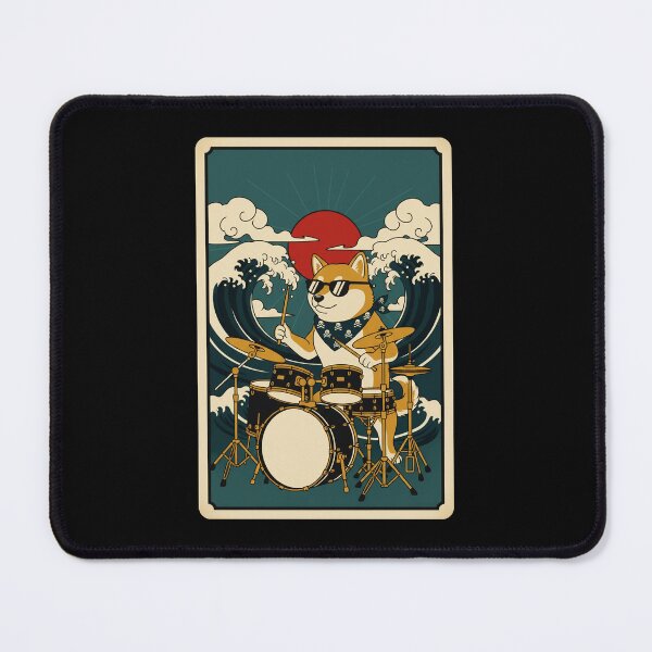 Item preview, Retro Shiba Drummer Riding Ocean Wave Sunset designed and sold by JordynLadukeg65.