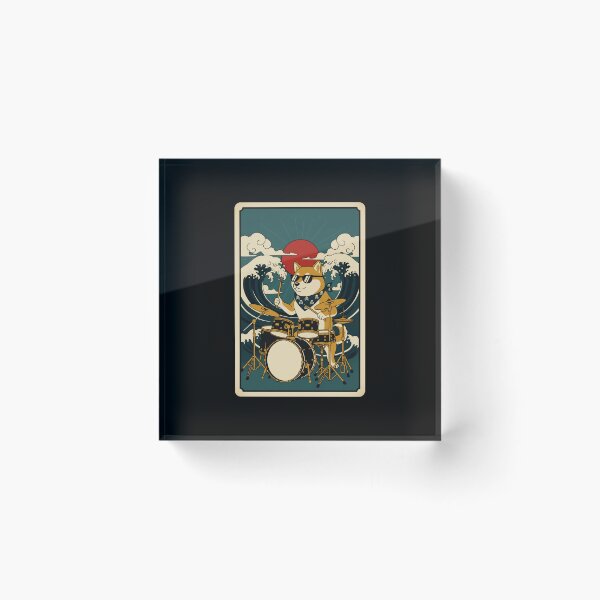 Item preview, Retro Shiba Drummer Riding Ocean Wave Sunset designed and sold by JordynLadukeg65.