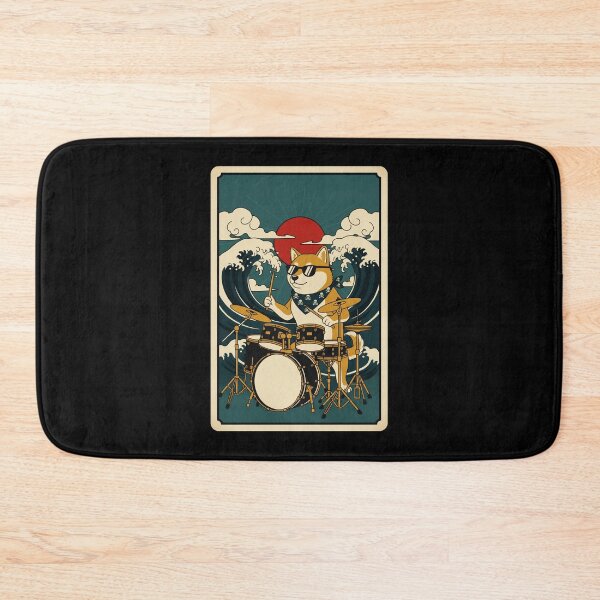 Item preview, Retro Shiba Drummer Riding Ocean Wave Sunset designed and sold by JordynLadukeg65.