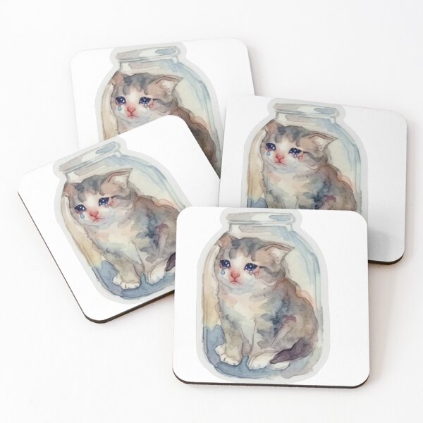 Item preview, Sad Cat in a Jar - Soft Watercolor Art Meme designed and sold by PixelsTelas.