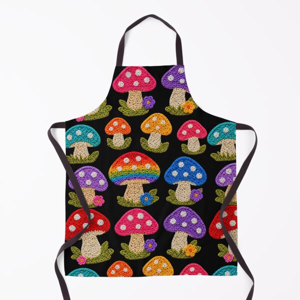 Item preview, Crochet-Style Rainbow Colors Mushrooms Print on Black Shapes Mania designed and sold by Shapes-Mania.