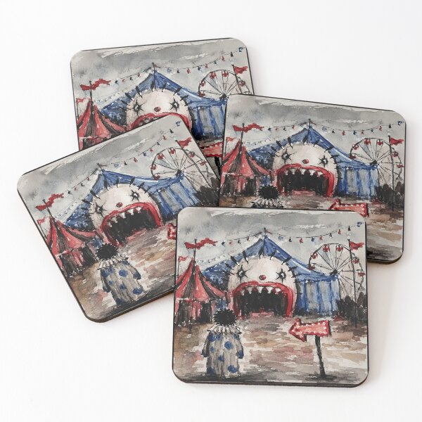 Item preview, Creepy Abandoned Carnival Watercolor Art with Dark Circus Clown Entrance designed and sold by eliramaison.