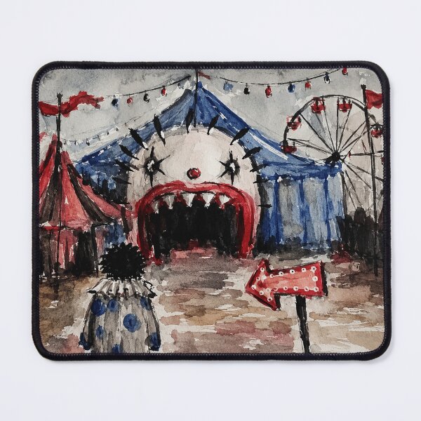 Item preview, Creepy Abandoned Carnival Watercolor Art with Dark Circus Clown Entrance designed and sold by eliramaison.