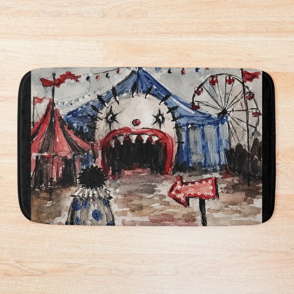 Item preview, Creepy Abandoned Carnival Watercolor Art with Dark Circus Clown Entrance designed and sold by eliramaison.