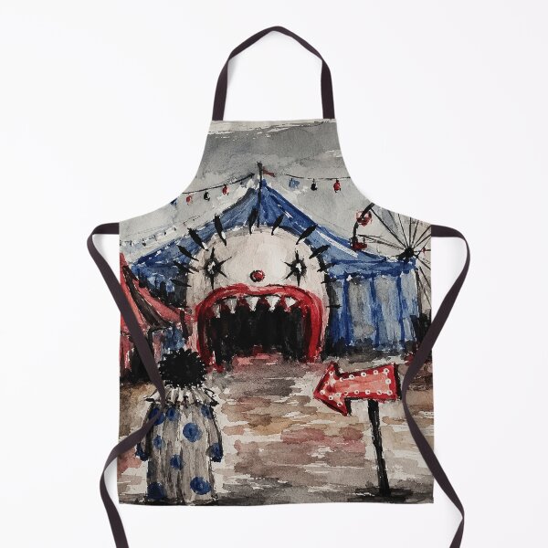 Item preview, Creepy Abandoned Carnival Watercolor Art with Dark Circus Clown Entrance designed and sold by eliramaison.