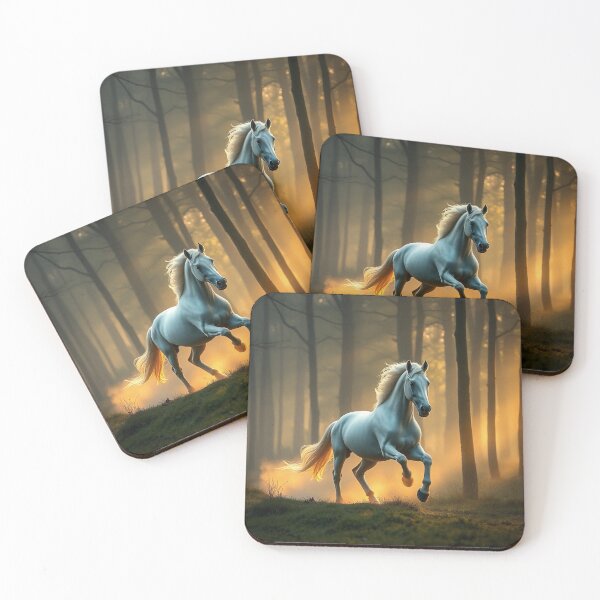 Item preview, Majestic White Horse Running Through Mystical Forest Sunset designed and sold by IntelliMindDesigns.
