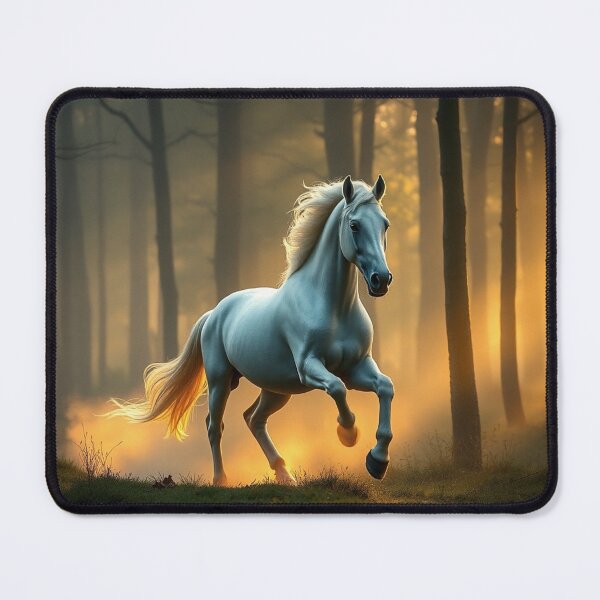 Item preview, Majestic White Horse Running Through Mystical Forest Sunset designed and sold by IntelliMindDesigns.