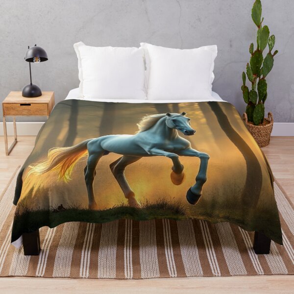 Item preview, Majestic White Horse Running Through Mystical Forest Sunset designed and sold by IntelliMindDesigns.