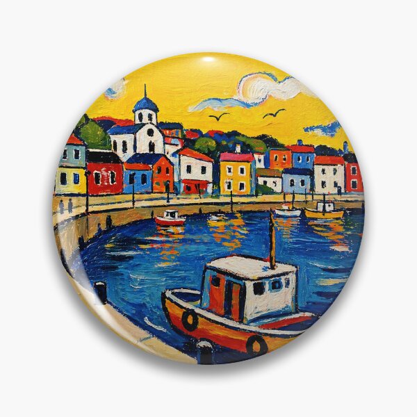 Item preview, Colorful Coastal Harbor Painting With Bright Mediterranean Village designed and sold by Modaozushi216.