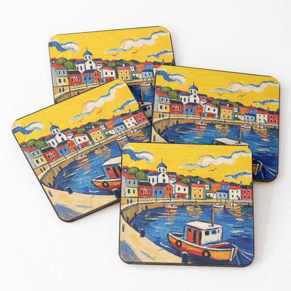 Item preview, Colorful Coastal Harbor Painting With Bright Mediterranean Village designed and sold by Modaozushi216.