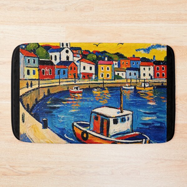 Item preview, Colorful Coastal Harbor Painting With Bright Mediterranean Village designed and sold by Modaozushi216.