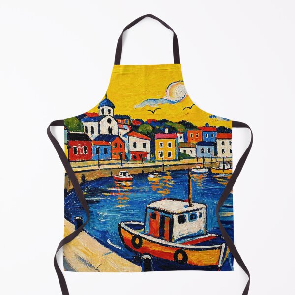 Item preview, Colorful Coastal Harbor Painting With Bright Mediterranean Village designed and sold by Modaozushi216.