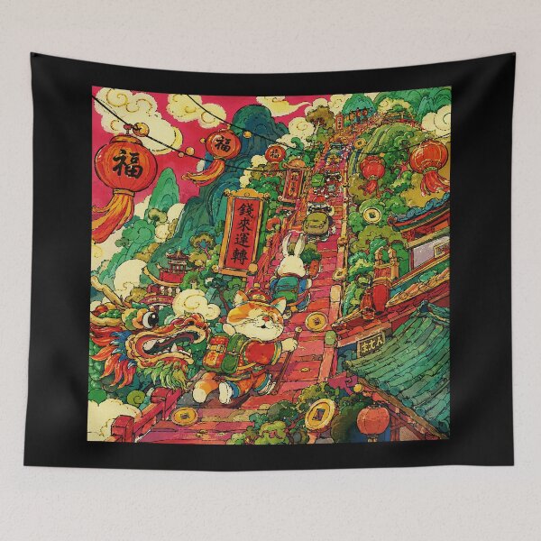 Item preview, Colorful Lucky Festival Street with Lanterns and Whimsical Parade designed and sold by eliramaison.