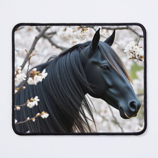 Item preview, Elegant Black Horse Among Delicate White Cherry Blossoms designed and sold by IntelliMindDesigns.