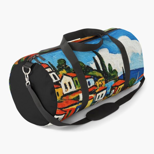 Item preview, Colorful Mediterranean Harbor Painting with Boats and Coastal Village View designed and sold by Modaozushi216.