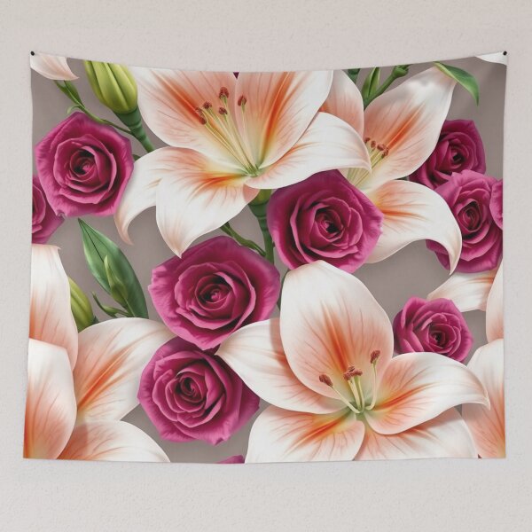 Item preview, Elegant Lily And Rose Floral Botanical Pattern Design designed and sold by IntelliMindDesigns.