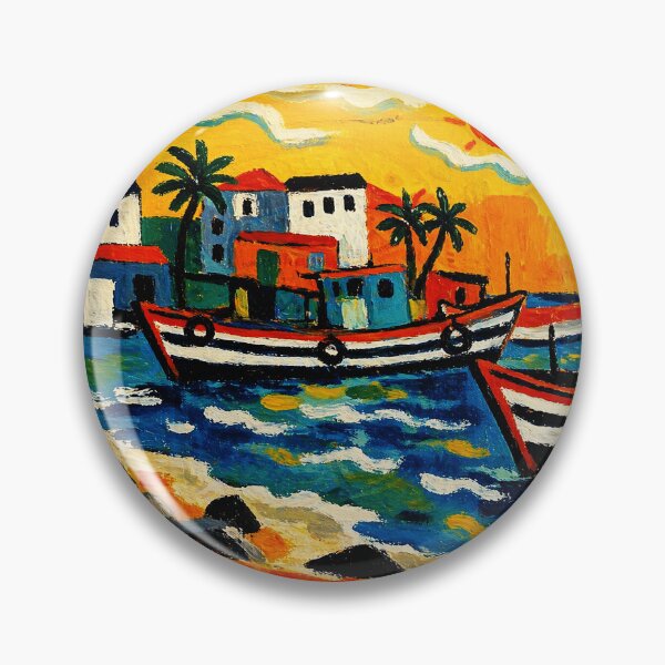 Item preview, Colorful Tropical Fishing Boats Coastal Village Folk designed and sold by Modaozushi216.
